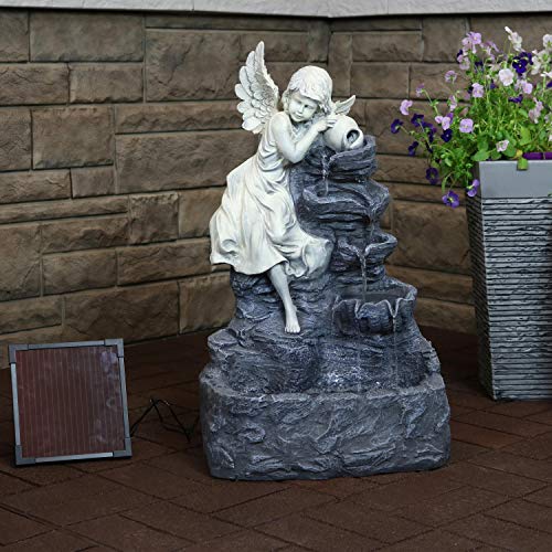 Sunnydaze Solar Water Fountain with Battery Backup - Angel Falls Garden Water Feature - LED Light - Outdoor Patio, Backyard Decor - Rechargeable Solar Battery - 29-Inch Solar Powered Fountain