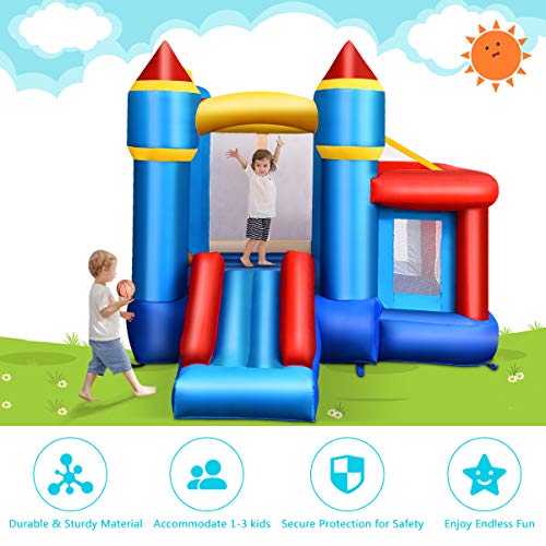 Costzon Inflatable Bounce House, Kids Slide Jumping Bouncer Castle w/Basketball Rim, Ball Shooting, Including Oxford Carrying Bag