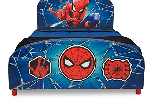 Delta Children Upholstered Twin Bed & 6-Inch Memory Foam Twin Mattress, Marvel Spider-Man