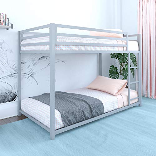 DHP Miles Twin Metal Bunk Bed, Kid's Bedroom, Space-Saving Design, Twin/Twin, Silver