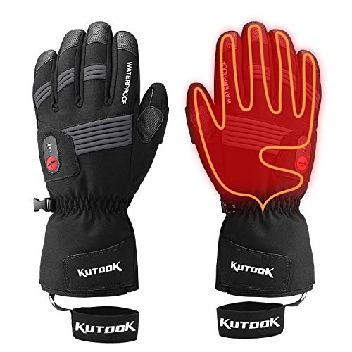 KUTOOK Electric Heat Gloves Rechargeable Battery Heated Gloves Waterproof Windproof in Winter Cold Weather Men Women Black Large