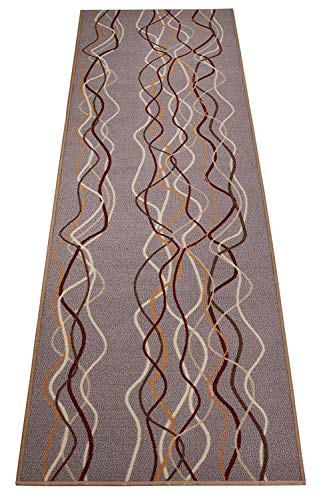 Custom Size Runner Stripes Geometric Abstract Design 26" W x Length Choice Slip Skid Resistant Rubber Back Grey Multi Color, 33ft x 26"