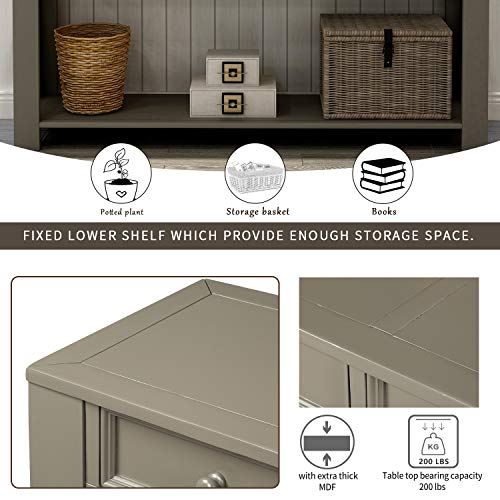P PURLOVE Console Table for Entryway Hallway Easy Assembly 64" Long Sofa Table with Drawers and Bottom Shelf (64", Distressed Black)