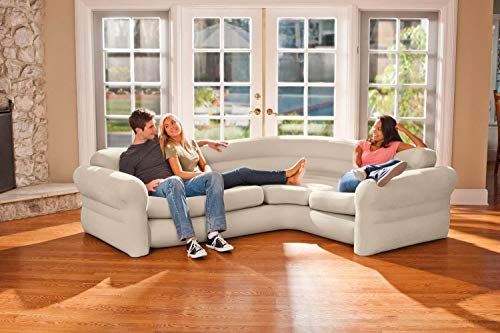 Intex Inflatable Indoor Corner Couch Sectional with Cupholders, Gray