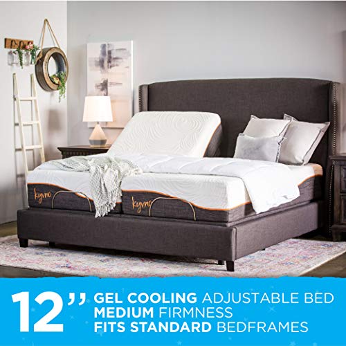 Kyvno 12" Gel-Cooling Premium Memory Foam Mattress Adjustable Bed Frame Combo, Wireless Remote, Zero Gravity, TV/PC Position, Medium Firm, CertiPUR-US Certified (Split King)