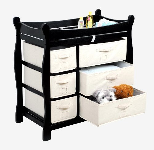 Sleigh Style Baby Changing Table with 6 Storage Baskets and Pad