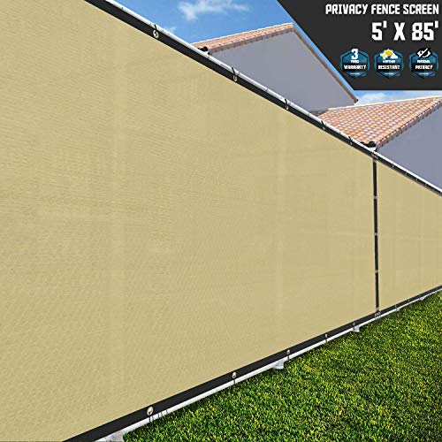 TANG Sunshades Depot 5' x 85' FT Beige Tan Privacy Fence Screen Temporary Fence Screen 150 GSM Heavy Duty Windscreen Fence Netting Fence Cover 88% Privacy Blockage Excellent Airflow 3 Years Warranty