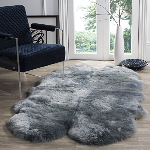 Safavieh Sheepskin Collection SHS121B Genuine Sheepskin Pelt Steel Blue Premium Shag Rug (3'7" x 5'11")