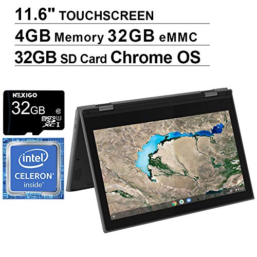 Lenovo Chromebook 11.6 Inch Touchscreen 2-in-1 Laptop, MediaTek MT8173C 2.1 GHz, 4GB LPDDR3 RAM, 32GB eMMC, Chrome OS + NexiGo 32GB MicroSD Card Bundle (Renewed)