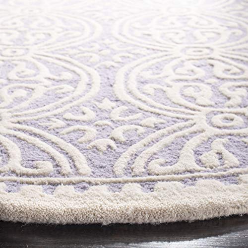 Safavieh Cambridge Collection CAM123C Handmade Moroccan Wool Area Rug, 6' x 6' Round, Lavender/Ivory