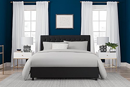 DHP Emily Upholstered Faux Leather Platform Bed with Wooden Slat Support, Tufted Headboard, Twin Size - Black