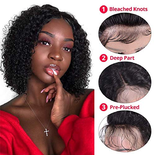 Lace Front Wigs Human Hair with Baby Hair Curly Wig Human Hair Pre Plucked for Black Women Natural Color 14 inches