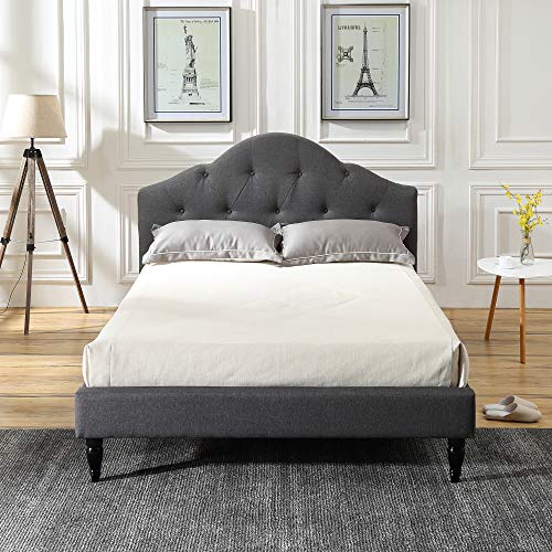 Classic Brands Winterhaven Upholstered Platform Bed | Headboard and Metal Frame with Wood Slat Support, Full, Grey