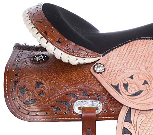 Acerugs 14” 15” 16” 17” Blue Black Pink Purple Western Inlay Barrel Racing Show Horse Saddle TACK Set Premium Leather (Wings, 14)
