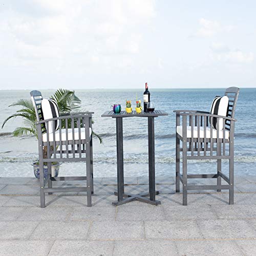 Safavieh PAT7043E Outdoor Pate Natural and Navy 3-Piece Bar Table Bistro Set