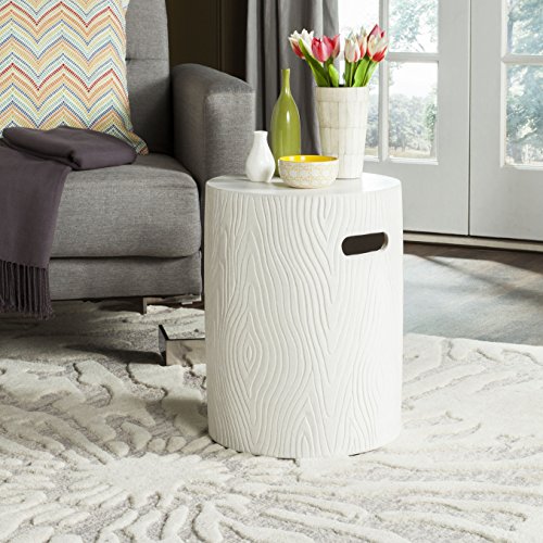 SAFAVIEH Outdoor Collection Trunk Modern Ivory Concrete Round Accent Table (Fully Assembled)