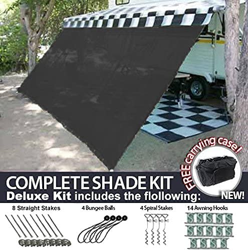 RV Awning Shade Motorhome Patio Sun Screen Complete Deluxe Kit (Black) (8'x12')