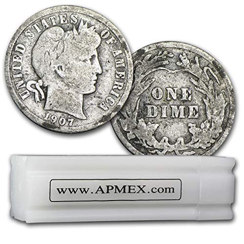 1892-1916 90% Silver Barber Dimes 50-Coin Roll Good/Better Dime Good