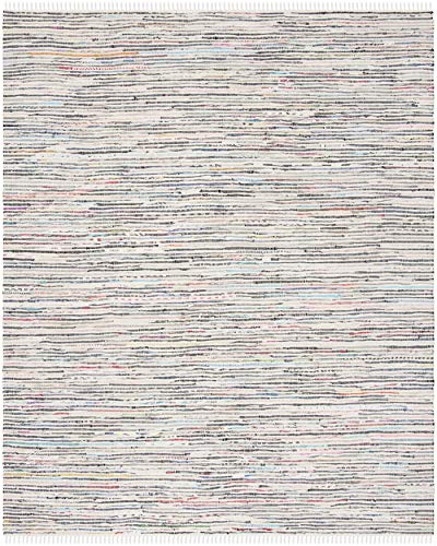 Safavieh Rag Rug Collection RAR125B Handmade Boho Stripe Cotton Area Rug, 6' x 9', Ivory / Multi