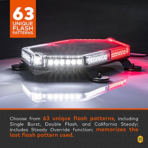 LAMPHUS NanoFlare NFMB56 17" 56W White LED Strobe Mini Light Bar [SAE Class 1] [63 Flash Modes] [12ft Cord] [Magnet or Permanent] Clear Flashing Emergency Warning Light Bar for Truck Vehicles