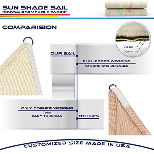 Windscreen4less Sun Shade Sail Beige 13' x 14' Rectangle Patio Permeable Fabric UV Block Perfect for Outdoor Patio Backyard - Customize