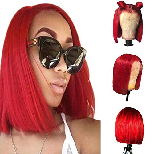 13x6 Pre Plucked Lace Front Wigs Human Hair Red Bob 150% Density Perfectly Pre Plucked Lace Front Orange Bob Wig 12" Short Straight Colored Summer Hairstyles for Women