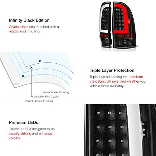 [CREE LED Reverse Bulbs] VIPMOTOZ Neon Tube LED Tail Light Lamp Assembly For 2005-2015 Toyota Tacoma - Matte Black Housing, Driver and Passenger Side