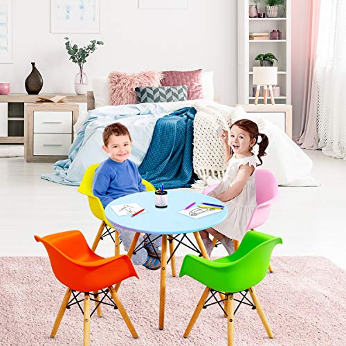 Costzon Kids Mid-Century Modern Style Dining Set  (Colorful, Table & 4 Armchairs)