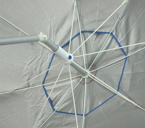 Tommy Bahama 7 ft Fiberglass Beach Umbrella for Sand with Integrated Anchor, Integrated Table, Telescopic Aluminum Pole, UPF 50+, Tilt
