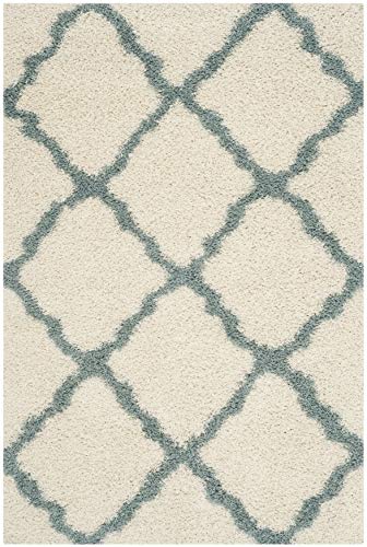 SAFAVIEH Dallas Shag Collection SGD257J Trellis Non-Shedding Living Room Bedroom Dining Room Entryway Plush 1.5-inch Thick Area Rug, 6' x 9', Ivory / Light Blue