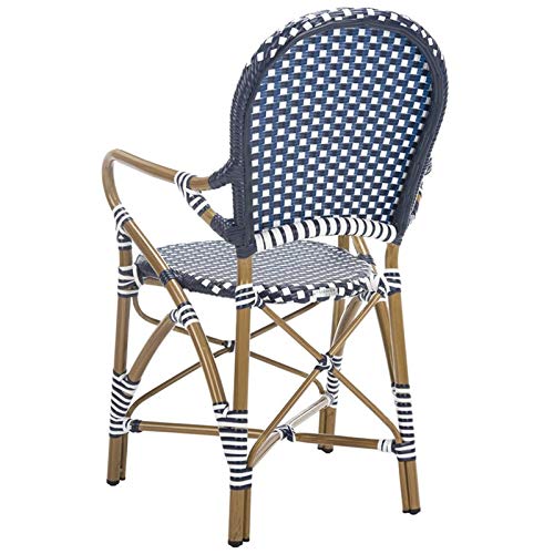 Safavieh Home Hooper Navy and White Indoor/Outdoor Rattan Stacking Arm Chair, Set of 2