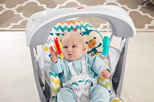 Fisher-Price Colourful Carnival Take-Along Swing and Seat, Blue/Gray Chevron, Portable Baby Swing and Stationary Infant Seat