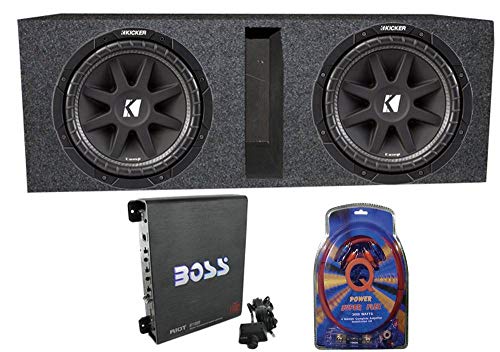 2 Kicker 43C104 10" 600 Watt Car Subwoofers + Box + 1100W Amplifier + Wire Kit
