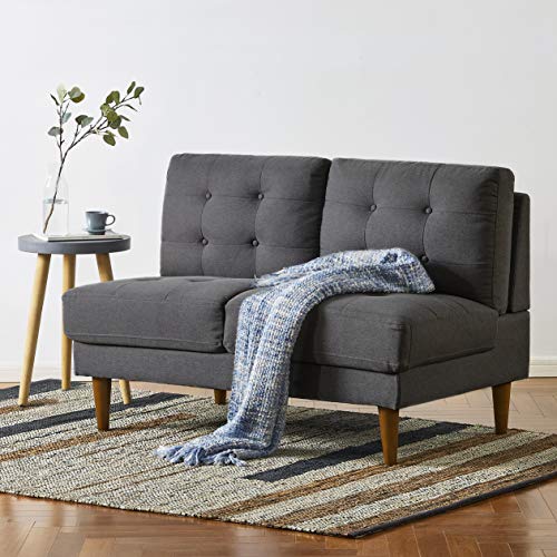 Mellow MLSF-JU-DG-LS Jules Modern Armless Tufted Linen Fabric Loveseat/Sofa/Couch, Dark Grey Love Seats