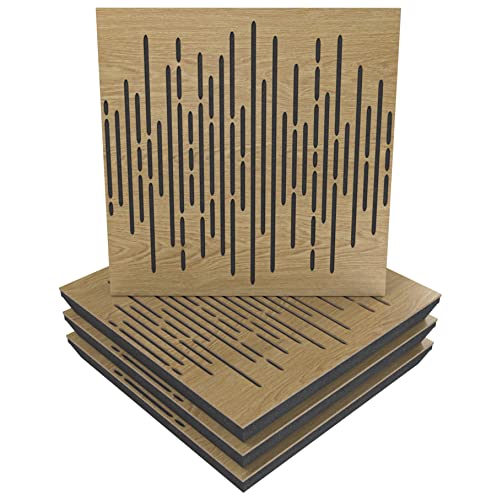 (4 Pack) Sound Absorption-Diffuse Acoustic Panel «Wave» for rec.studio | Wood laminated: (Oak)