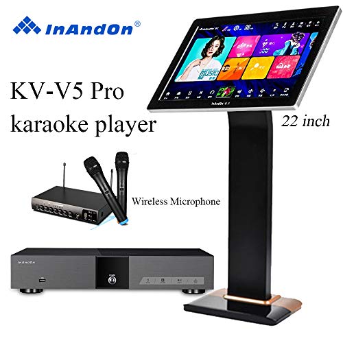 KV-V5 Pro Karaoke Player W/ Wireless Mic 22'' Capacitive Touch Screen Intelligent Voice Keying Machine Real-time Score The Newest Style