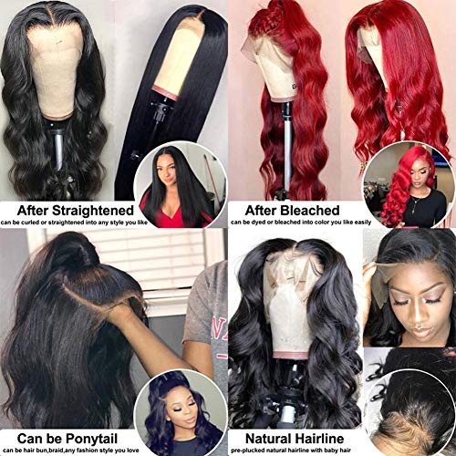 Lace Front Human Hair Wigs for Women Pre Plucked Hairline 150% Denisty Brazilian Body Wave Lace Front Wigs with Baby Hair Natural Color (24Inch)