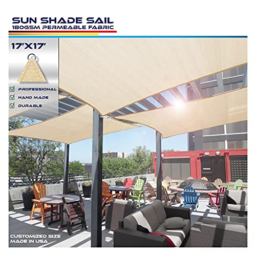 Windscreen4less Sun Shade Sail for Outdoor Patio Backyard UV Block Awning with Steel D-Rings 17ft x 17ft Sand Square - Custom Size