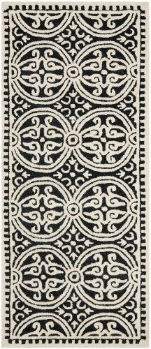 Safavieh Cambridge Collection CAM123E Handmade Moroccan Wool Runner, 2'6" x 20', Black/Ivory