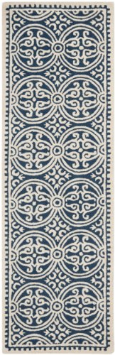 Safavieh Cambridge Collection CAM123G Handmade Moroccan Wool Runner, 2'6" x 18', Navy Blue/Ivory