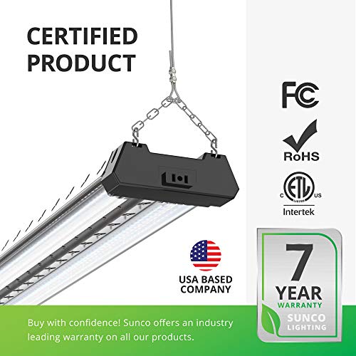 Sunco Lighting 12 Pack Industrial LED Shop Light, 4 FT, Linkable Integrated T8 Fixture, 40W=260W, 6000K Daylight Deluxe, 4000 LM, Surface + Suspension Mount, Pull Chain, Garage Light - Energy Star