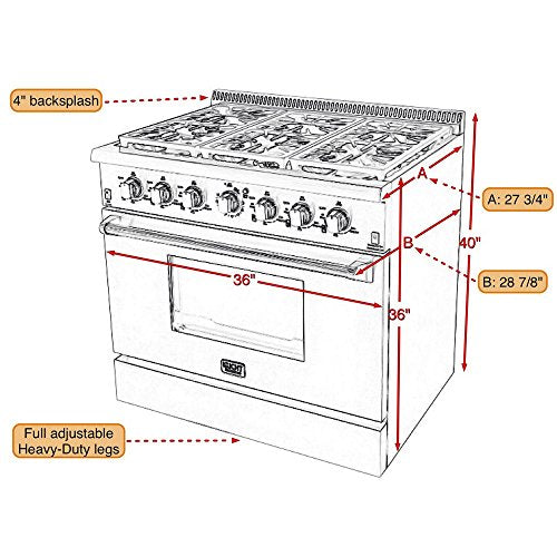 Kucht KRG3618U/LP-B Professional 36" 5.2 cu. ft. Propane Gas Range with Sealed Burners and Convection Oven, Stainless-Steel, Royal Blue