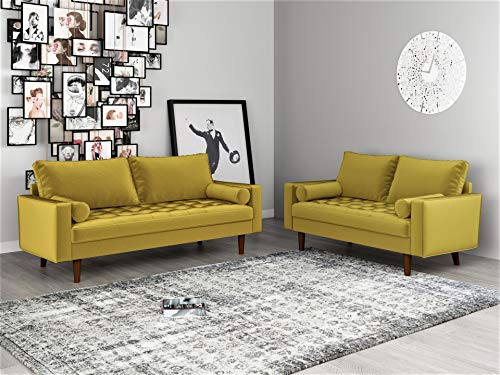 Container Furniture Direct S5459 Mid Century Modern Velvet Upholstered Tufted Living Room Sofa, 69.68" Goldenrod