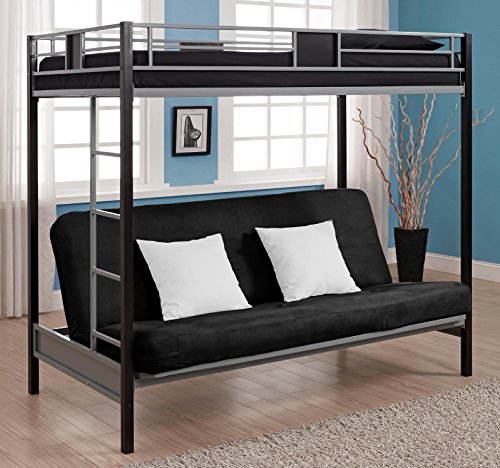 DHP Silver Screen Metal Bunk Bed with Ladder, Black, Twin