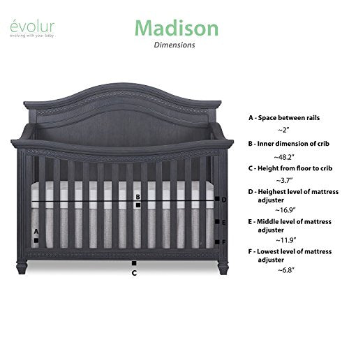 Evolur Madison 5, 1 Curved Top Convertible Crib, Weathered Grey