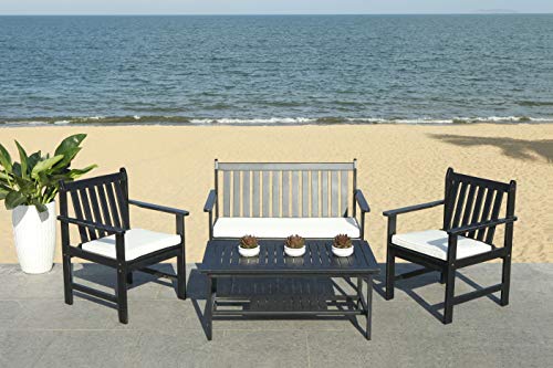 Safavieh PAT7006C Collection Burbank White 4 Pc Outdoor Set, Black/Beige