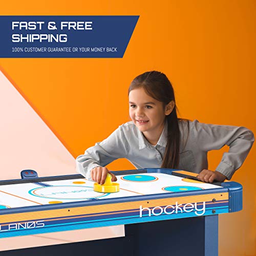 Lanos Air Hockey Table For Kids & Adults 5 Foot W/ Electronic Scoreboard Powerful Dual Blowers 4 Pushers 2 Pucks Ice Game Room