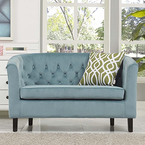 Modway Prospect Velvet Upholstered Contemporary Modern Loveseat In Sea Blue