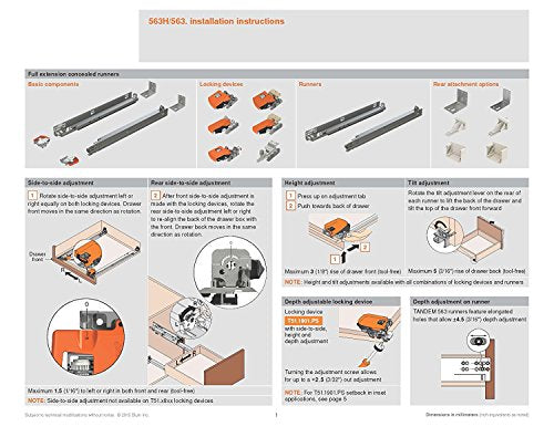 15in BLUM Tandem Set of 6 Drawer Slides Plus BLUMOTION Complete Kit. Locking Devices Rear mounting Brackets and Screws