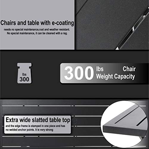 PHI VILLA Outdoor Patio Dining Set of 7 with Metal 60"x38" Rectangular Dining Table and Bistro Chairs - Black